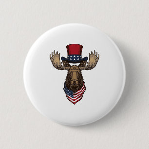 Patriotischer Elch Vintage-Stich Vektor-Design_1 Button
