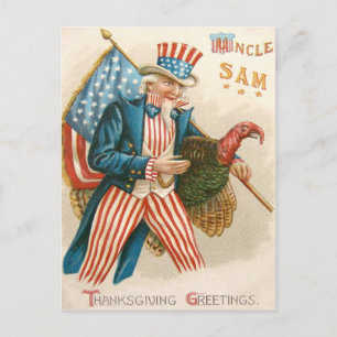 Patriotischer Erntedank Onkel Sam Truthahn US-Flag Feiertagspostkarte