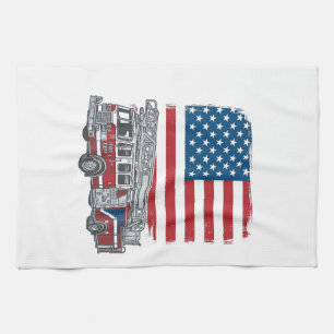 Patriotischer Feuerwehrauto Amerikanische Flagge V Geschirrtuch