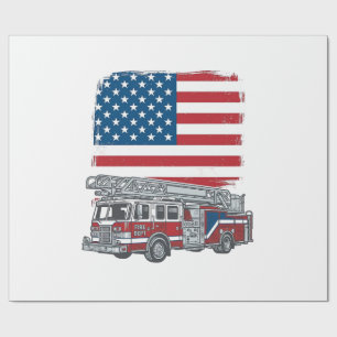 Patriotischer Feuerwehren-Lkw Amerikanische Flagge Geschenkpapier