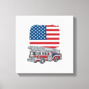 Patriotischer Feuerwehren-Lkw Amerikanische Flagge Leinwanddruck