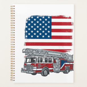 Patriotischer Feuerwehren-Lkw Amerikanische Flagge Planer