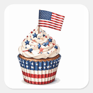 Patriotischer Flaggen-Cupcake-Muffin 4. Juli Quadratischer Aufkleber