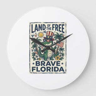 Patriotischer Florida-Alligator 4. Juli Große Wanduhr