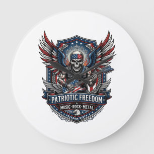Patriotischer Freiheit-Gitarrist-Totenkopf-Musik-R Große Wanduhr