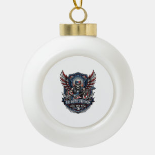 Patriotischer Freiheit-Gitarrist-Totenkopf-Musik-R Keramik Kugel-Ornament