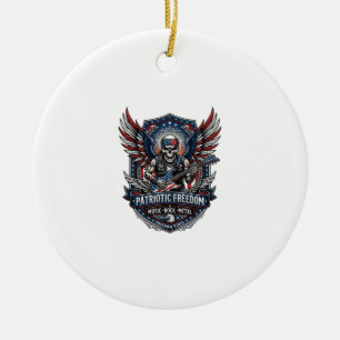 Patriotischer Freiheit-Gitarrist-Totenkopf-Musik-R Keramik Ornament