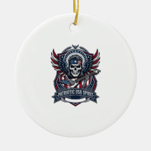 Patriotischer Freiheit-Gitarrist-Totenkopf-Musik-R Keramik Ornament