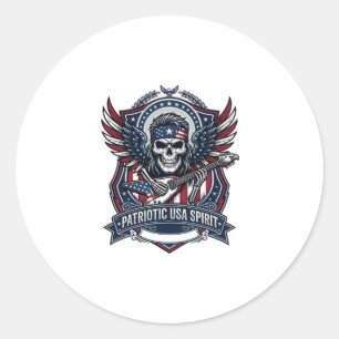 Patriotischer Freiheit-Gitarrist-Totenkopf-Musik-R Runder Aufkleber