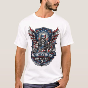 Patriotischer Freiheit-Gitarrist-Totenkopf-Musik-R T-Shirt