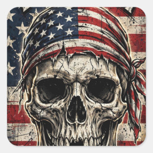 Patriotischer Freiheit Totenkopf Flaggen-Bandana-A Quadratischer Aufkleber