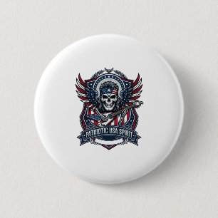 Patriotischer Freiheits-Gitarrist-Totenkopf-Musik- Button