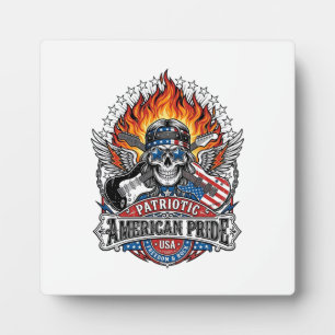 Patriotischer Freiheits-Gitarrist Totenkopf Musik Fotoplatte
