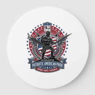 Patriotischer Freiheitsbediener Silhouette Militär Große Wanduhr