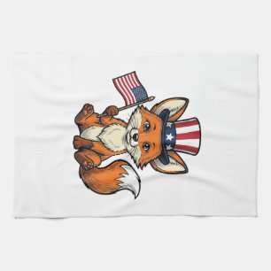 Patriotischer Fuchs Vintage Gravur Shirt Design_1 Geschirrtuch