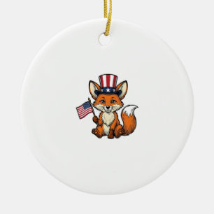Patriotischer Fuchs Vintage Gravur Shirt Design_1 Keramik Ornament