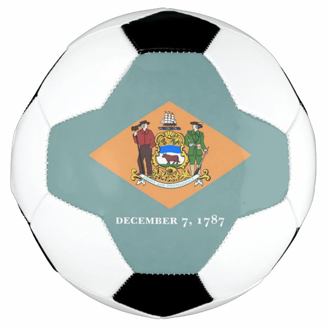 Patriotischer Fußballball mit Flagge von Delaware, Fußball (Vorderseite)