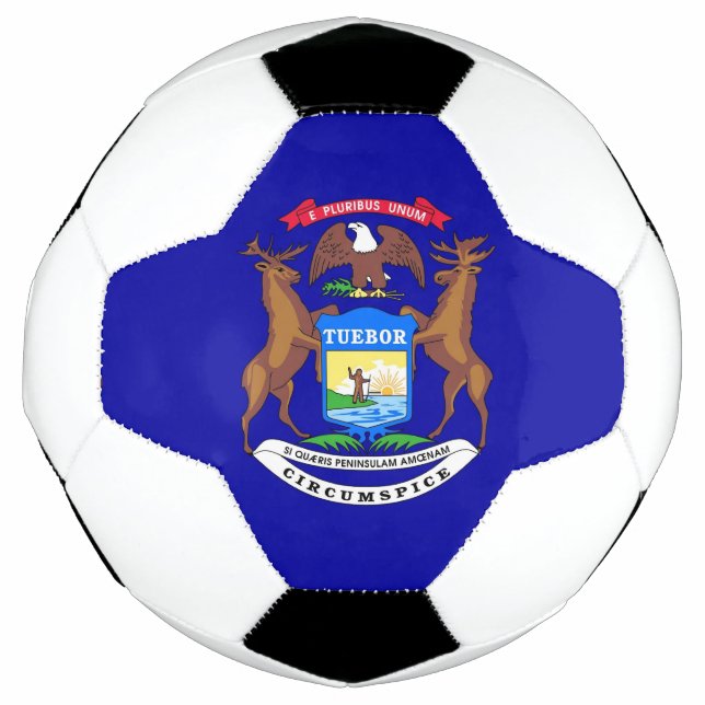Patriotischer Fußballball mit Flagge von Michigan Fußball (Vorderseite)