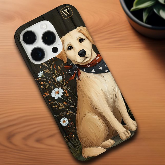Patriotischer Gelbe Labrador Dog Labrador iPhone C 16 Pro Hülle (Patriotic Yellow Lab Dog Labrador iPhone case with template for personal monogram)