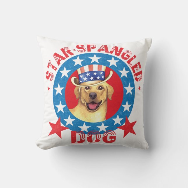 Patriotischer Gelbe Labrador Kissen (Vorderseite)