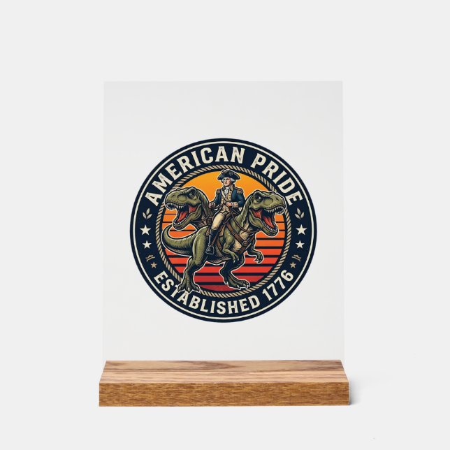 Patriotischer George Washington Reitet T-Rex Ameri Acrylschild (Vorderseite)