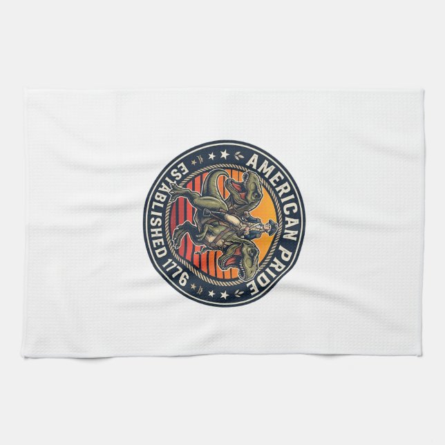 Patriotischer George Washington Reitet T-Rex Ameri Geschirrtuch (Horizontal)