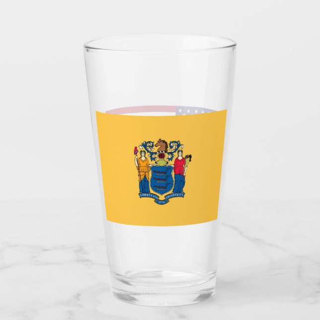 Patriotischer Glasbecher mit der Fahne von New Jer Glas (Vorderseite)