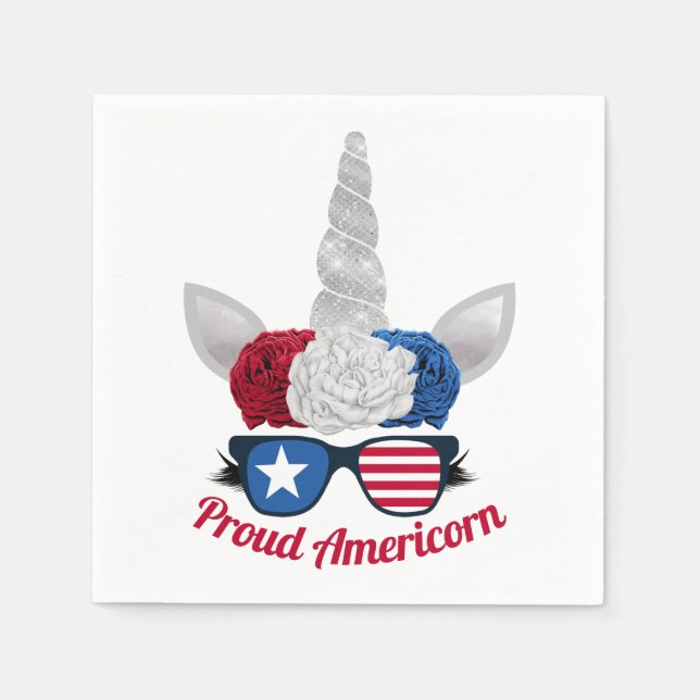 Patriotischer Glitzer Unicorn Red White Blue Serviette (Vorderseite)