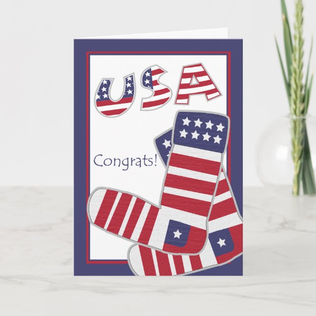 Patriotischer Glückwunsch, US Flagge Socken Karte (Vorderseite)