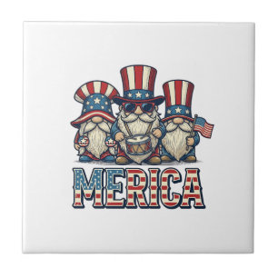 Patriotischer Gnom Merica Vintage Vektor Design_1 Fliese