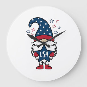 Patriotischer Gnom USA Stern Vektor-Shirt-Design_1 Große Wanduhr