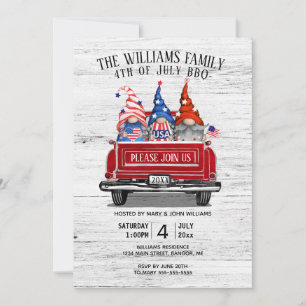 Patriotischer Gnom Vintage-Roter LKW 4. Juli BBQ Einladung