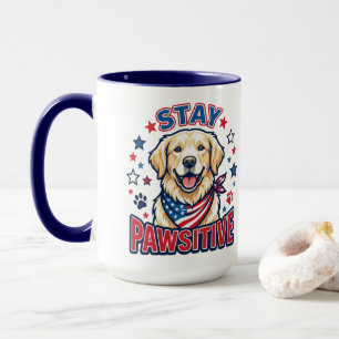 Patriotischer Golden Retriever "Bleib Pfotenfroh" Tasse