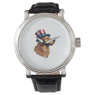 Patriotischer Golden Retriever Diagonalkamm Tee Armbanduhr