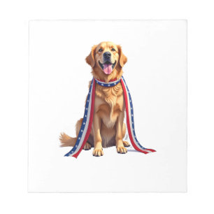 Patriotischer Golden Retriever mit fallendem Band- Notizblock