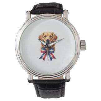 Patriotischer Golden Retriever Twin Ribbon Tee Armbanduhr