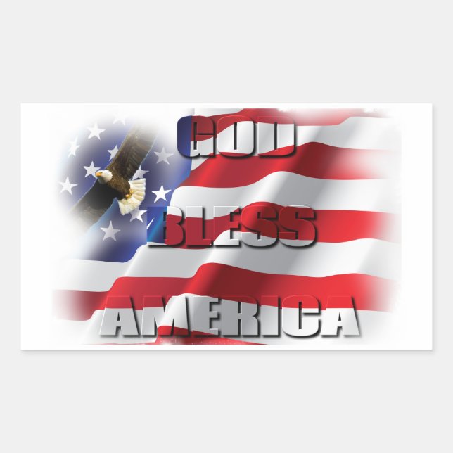 Patriotischer Gott segne Amerika auf Eagle Rechteckiger Aufkleber (Vorderseite)