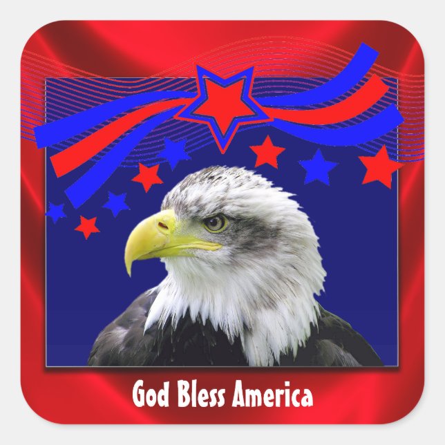 Patriotischer Gott segne Amerika mit Adleraufklebe Quadratischer Aufkleber (Vorderseite)