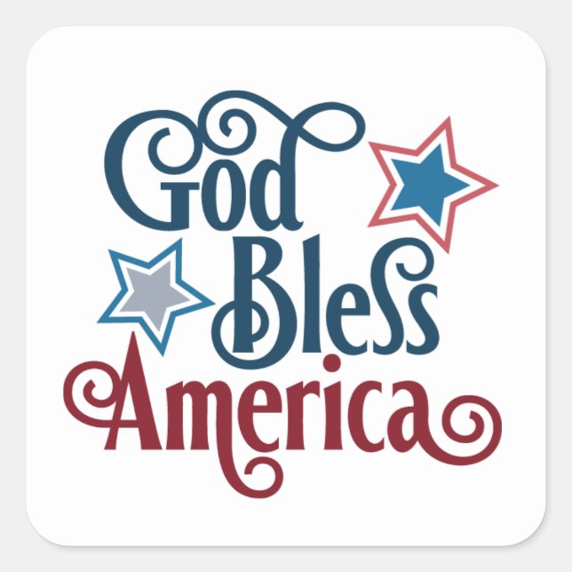 Patriotischer Gott segne Amerika Wortart Quadratischer Aufkleber (Vorderseite)