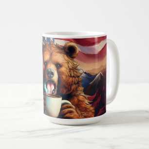 Patriotischer Grizzlybär beim Kaffeetrinken Kaffeetasse