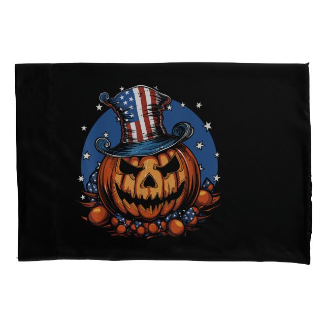 Patriotischer Halloween-Kürbis mit USA-Flagge Kissenbezug (Vorderseite)