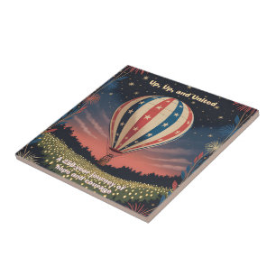 Patriotischer Heißluftballon USA 1776–2026 Feuerwe Fliese