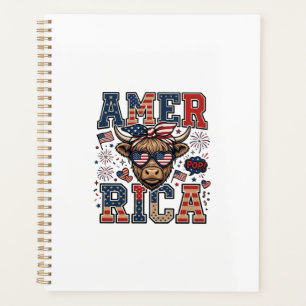 Patriotischer Highland Cow America 4. Juli-Shirt_1 Planer