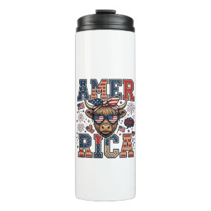 Patriotischer Highland-Kuh-Amerika-4.-Juli-Shirt_1 Thermosbecher