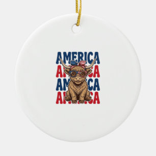 Patriotischer Highland-Kuh-Amerika-Vintage-Shirt-E Keramik Ornament