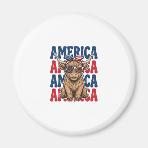 Patriotischer Highland-Kuh-Amerika-Vintage-Shirt-E Magnet