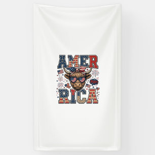 Patriotischer Hochlandkuh Amerika 4. Juli Shirt_1 Banner