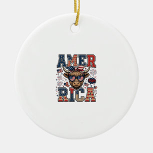 Patriotischer Hochlandkuh Amerika 4. Juli Shirt_1 Keramik Ornament