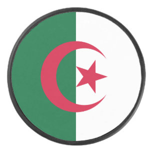 Patriotischer Hockeypuck mit algerischer Flagge Eishockey Puck