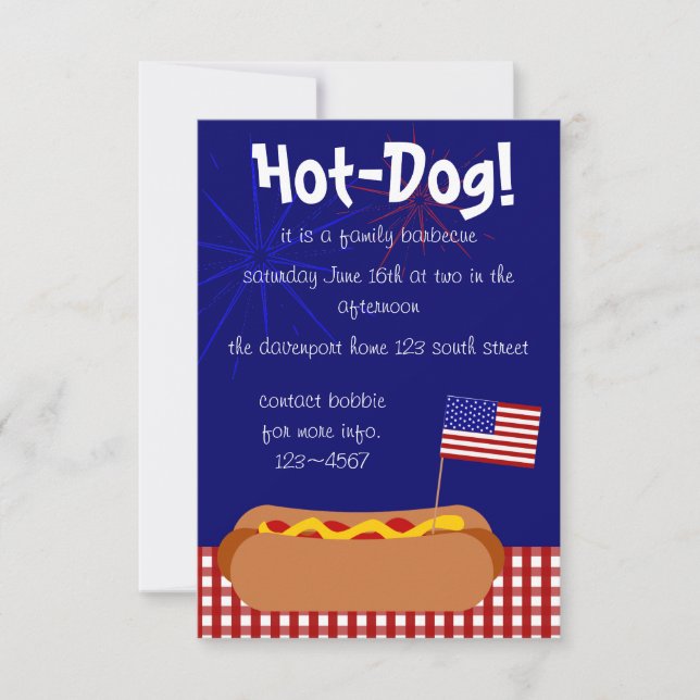 Patriotischer Hot Dog! Feier Einladung (Vorderseite)